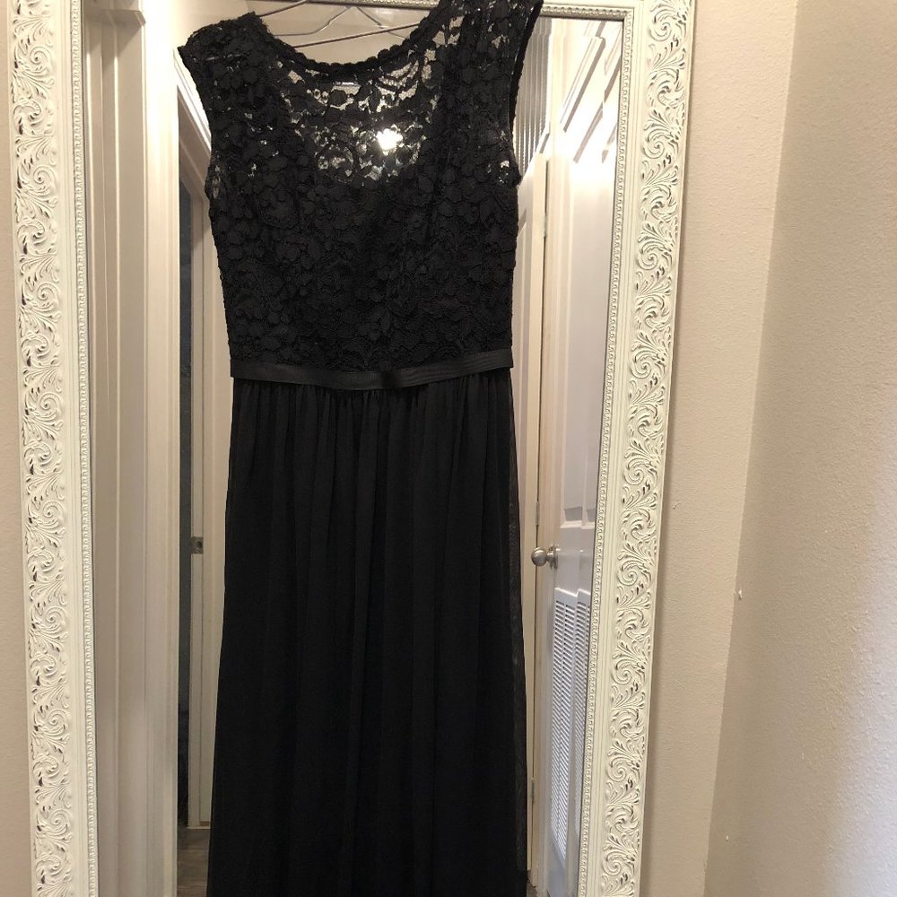 David's Bridal Black Lace Bridesmaid Dress, Size 4